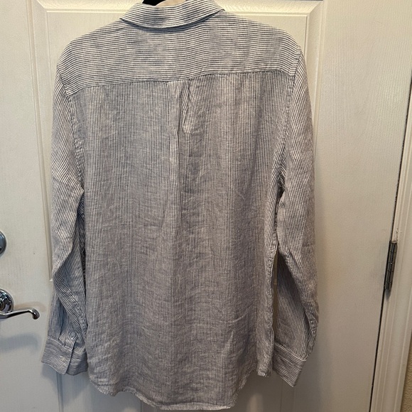 Quince 100% Linen Blue & White Striped Button Down Shirt Closet Staple Large - Picture 4 of 4